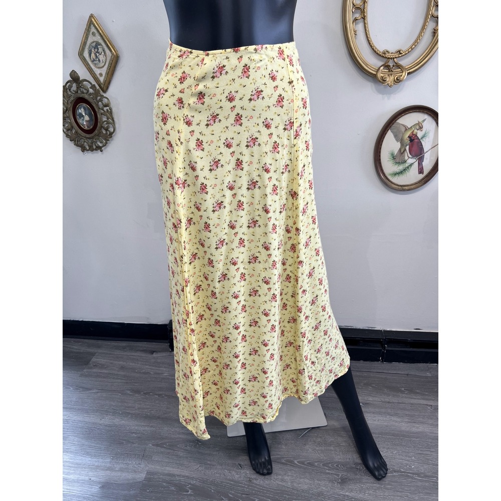 Reformation Yellow Floral Print Midi Skirt Size 6